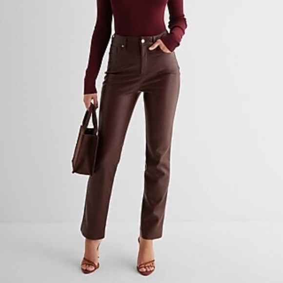 EXPRESS Super High Waisted Faux Leather Pant - Rich Mocha Dark Brown Short 6S - Picture 1 of 10